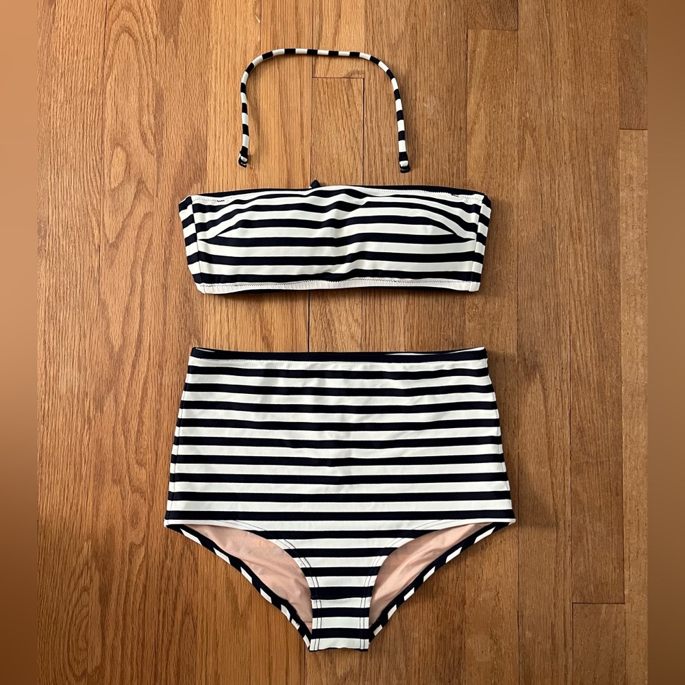 J. Crew Navy and White Striped High-Waisted Bandeau Bikini
